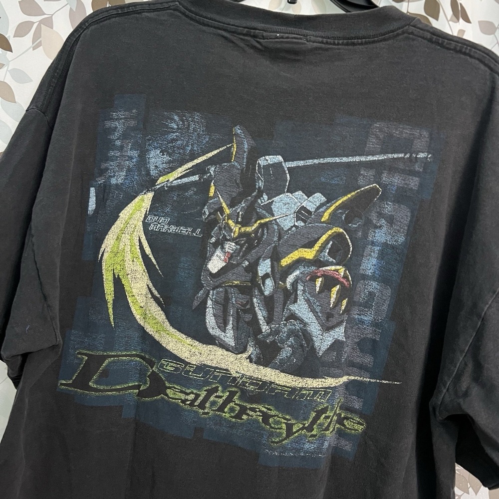 vintage Gundam Deathscythe Duo Maxwell Black Cotton Graphic T-Shirt L (22.5x29)